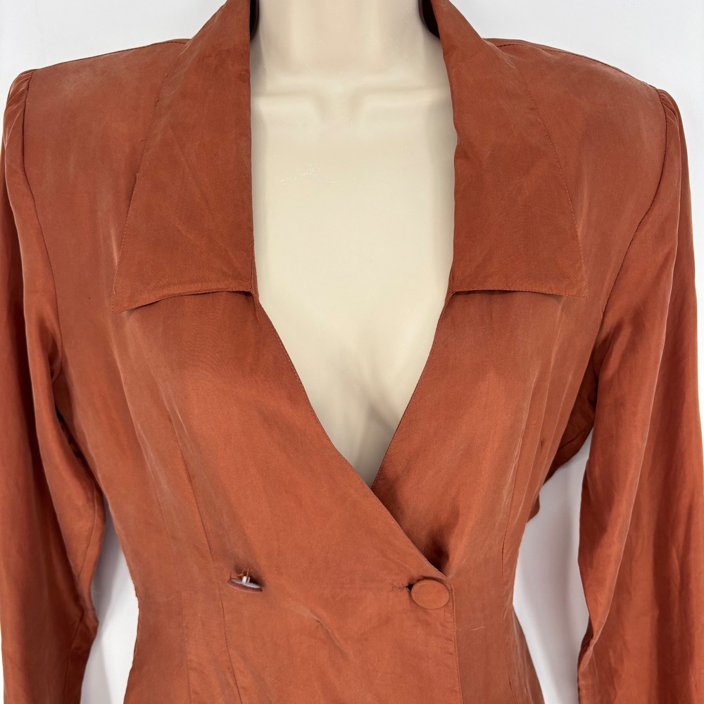 MBII Silk Double Breasted Bronze Long Sleeve Knee Length Dress Vintage 90s Sz 7